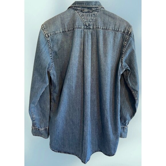 VTG Tommy Hilfiger Blue Button Up Denim Shirt Jacket Mens Size M Slim 44" Chest - Picture 2 of 9
